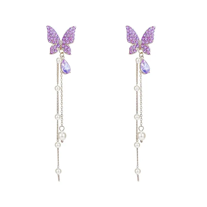 Earrings Kairangi Kairangi Earrings For Women Silver Tone Purple Crystal Butterfly Lever Back Drop Earrings For Women and Girls Earrings Kairangi Kairangi Earrings For Women Silver Tone Purple Crystal Butterfly Lever Back Drop Earrings For Women and Girls