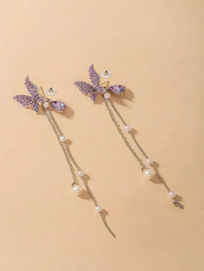 Earrings Kairangi Kairangi Earrings For Women Silver Tone Purple Crystal Butterfly Lever Back Drop Earrings For Women and Girls
