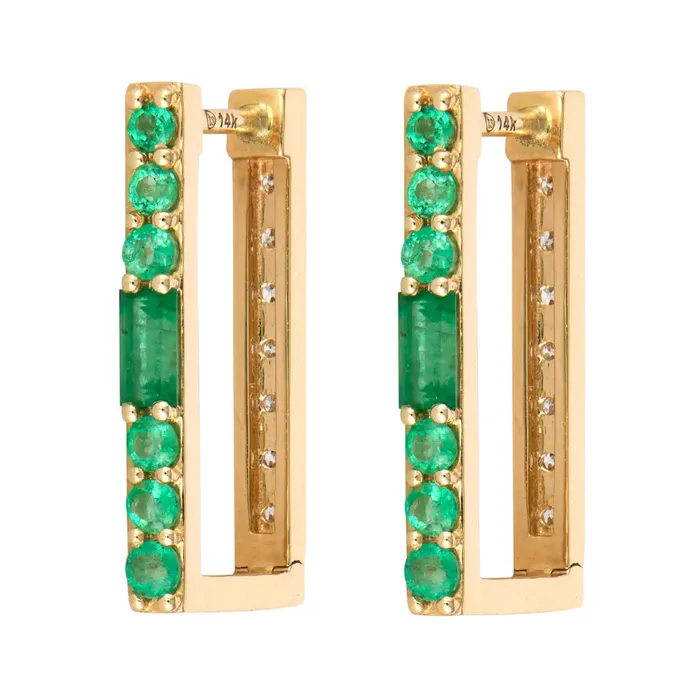 Earrings Three Stories Jewelry Emerald and Diamond TwoSided Rectangular Hoop