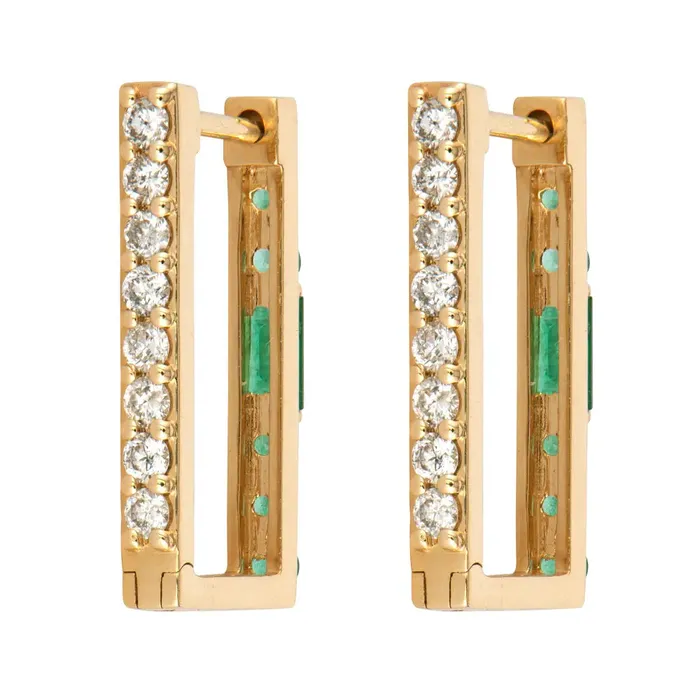 Earrings Three Stories Jewelry Emerald and Diamond TwoSided Rectangular Hoop