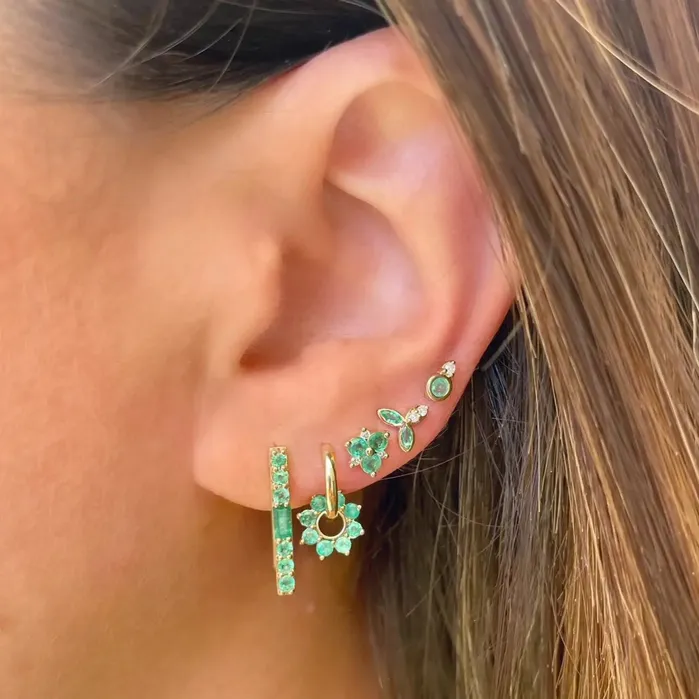 Earrings Three Stories Jewelry Emerald and Diamond TwoSided Rectangular Hoop