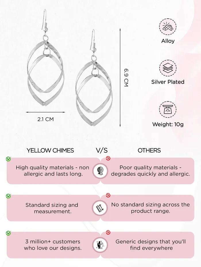 Earrings Yellow Chimes Danglers Earrings for Women Silver Earrings for Girls Fashion Women Earrings Leafy Shaped Long Dangler Earrings Birthday Gift For Girls Anniversary Gift for Wife Yellow Chimes