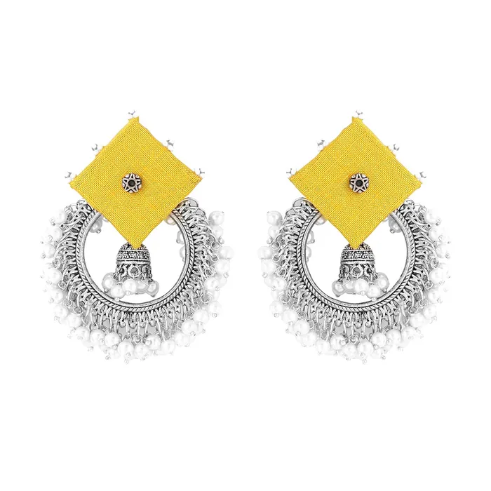 Earrings Yellow Chimes Earrings for Women and Girls Silver Oxidised Drop EarringsWoven Wrapped Beads Circle Drop EarringsBirthday Gift For girls and women Anniversary Gift for Wife Yellow Chimes