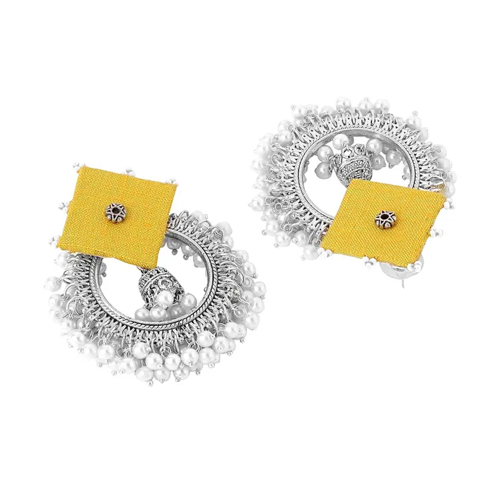 Earrings Yellow Chimes Earrings for Women and Girls Silver Oxidised Drop EarringsWoven Wrapped Beads Circle Drop EarringsBirthday Gift For girls and women Anniversary Gift for Wife Yellow Chimes