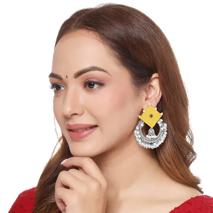 Earrings Yellow Chimes Earrings for Women and Girls Silver Oxidised Drop EarringsWoven Wrapped Beads Circle Drop EarringsBirthday Gift For girls and women Anniversary Gift for Wife Yellow Chimes