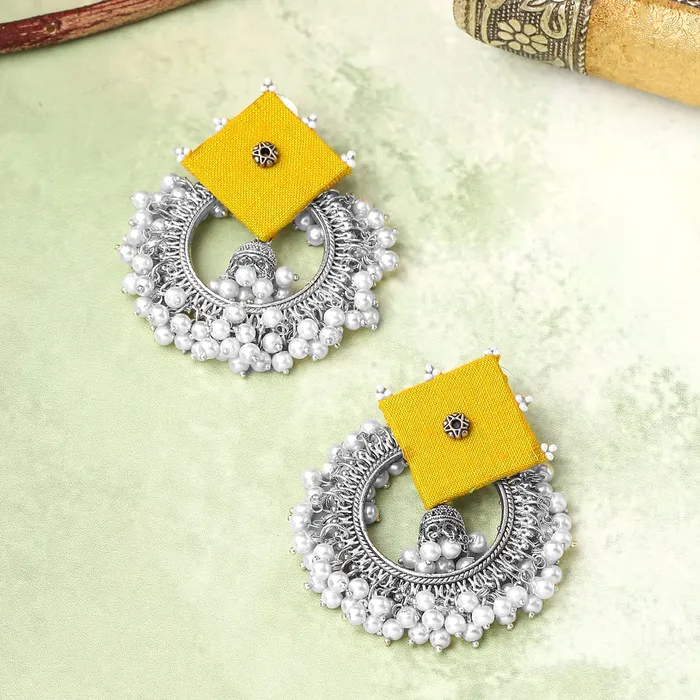 Earrings Yellow Chimes Earrings for Women and Girls Silver Oxidised Drop EarringsWoven Wrapped Beads Circle Drop EarringsBirthday Gift For girls and women Anniversary Gift for Wife Yellow Chimes