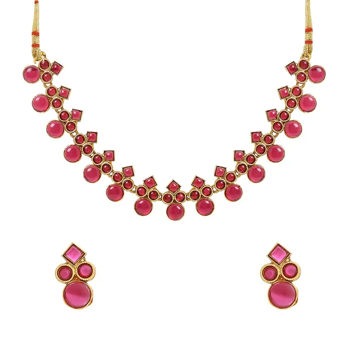 Earrings Yellow Chimes Yellow Chimes Jewellery Set For Women Studded Pink Stone Gold Plated Traditional Choker Necklace Set with Earrings For Women and Girls Earrings Yellow Chimes Yellow Chimes Jewellery Set For Women Studded Pink Stone Gold Plated Traditional Choker Necklace Set with Earrings For Women and Girls