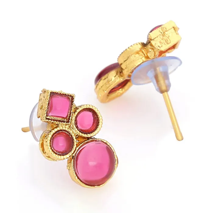 Earrings Yellow Chimes Yellow Chimes Jewellery Set For Women Studded Pink Stone Gold Plated Traditional Choker Necklace Set with Earrings For Women and Girls