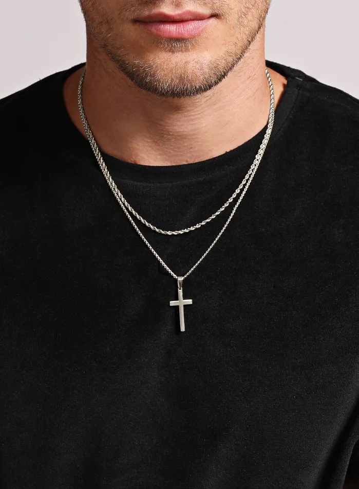 Necklaces WE ARE ALL SMITH Mens Jewelry Clothing Waterproof Necklace set for men with Large Cross and rope chain Necklaces WE ARE ALL SMITH Mens Jewelry Clothing Waterproof Necklace set for men with Large Cross and rope chain