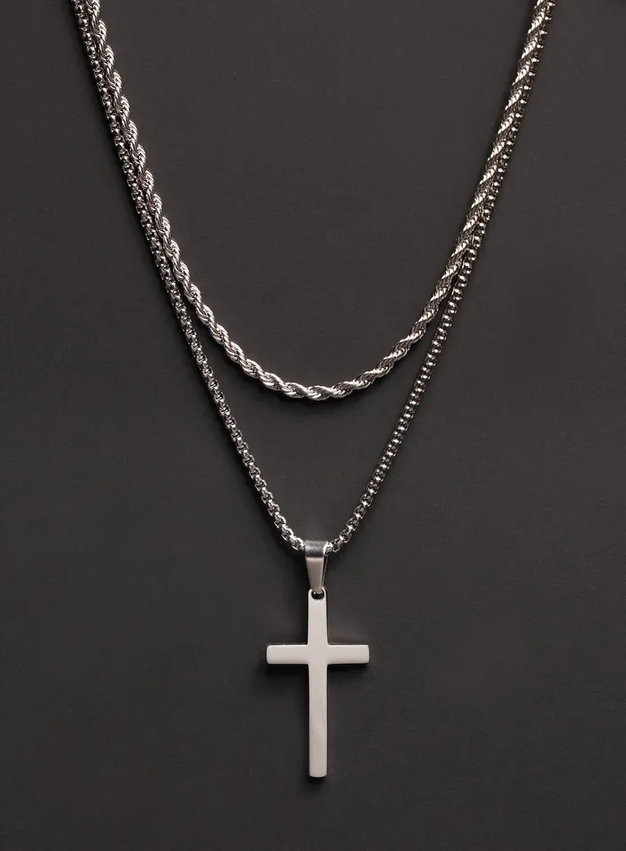 Necklaces WE ARE ALL SMITH Mens Jewelry Clothing Waterproof Necklace set for men with Large Cross and rope chain