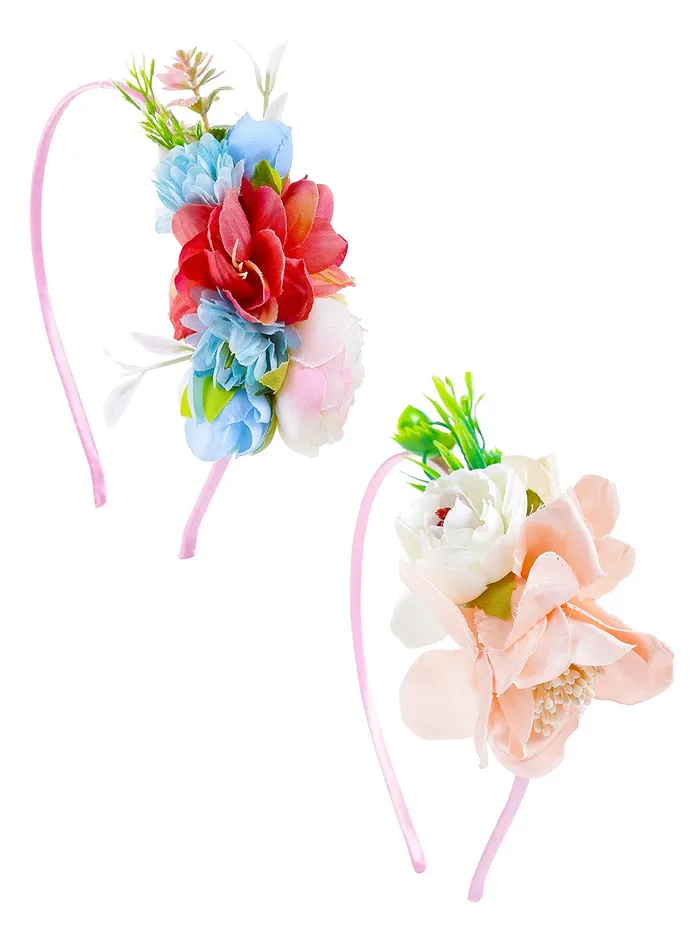 Necklaces Yellow Chimes Melbees by Yellow Chimes 2 Set Hair Accessories Imported Floral Hair Band with its 2 PCS Snap Hair Clips and 1PC Printed Ponytail Holders 2 Sets Hair Accessories for Girls and Kids