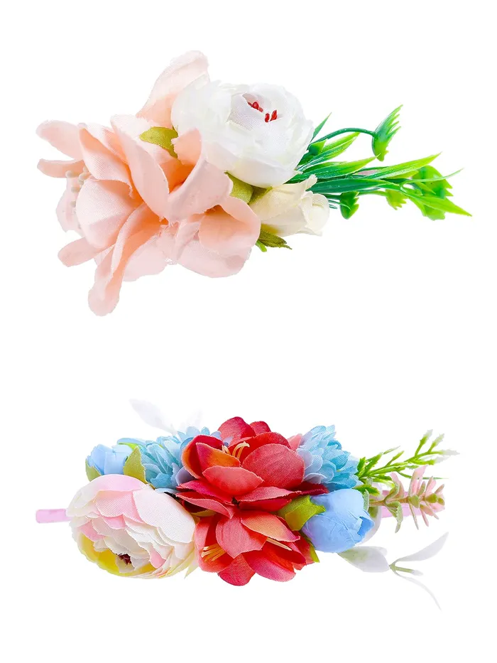 Necklaces Yellow Chimes Melbees by Yellow Chimes 2 Set Hair Accessories Imported Floral Hair Band with its 2 PCS Snap Hair Clips and 1PC Printed Ponytail Holders 2 Sets Hair Accessories for Girls and Kids