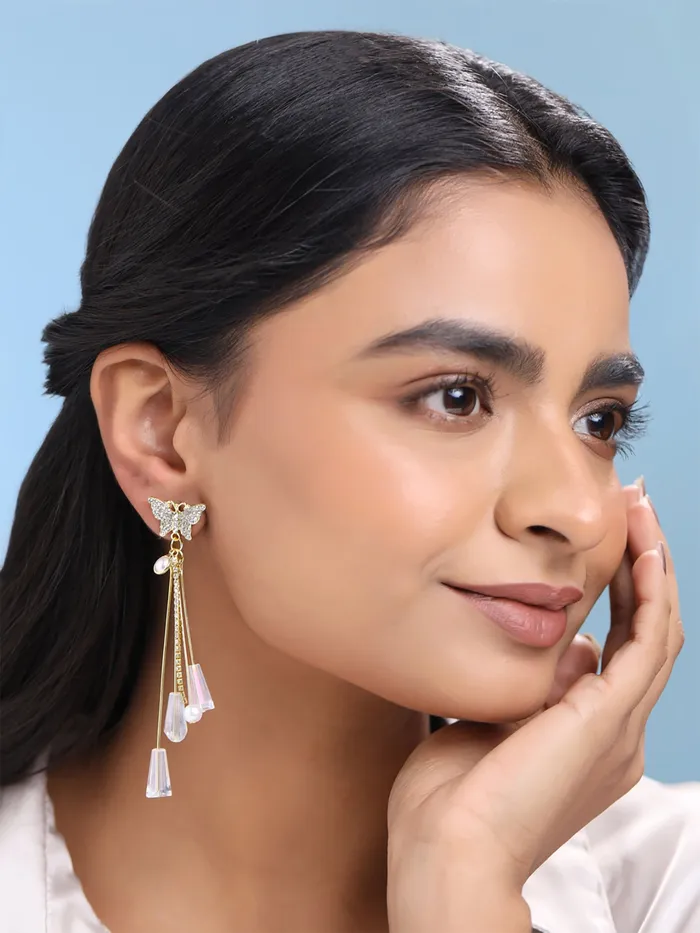 Necklaces Yellow Chimes Yellow Chimes Crystal Danglers Earrings for Women Gold Earrings for Girls Fashion Women Earrings Butterfly Long Chain Dangler Earrings Birthday Gift For Girls Anniversary Gift for Wife