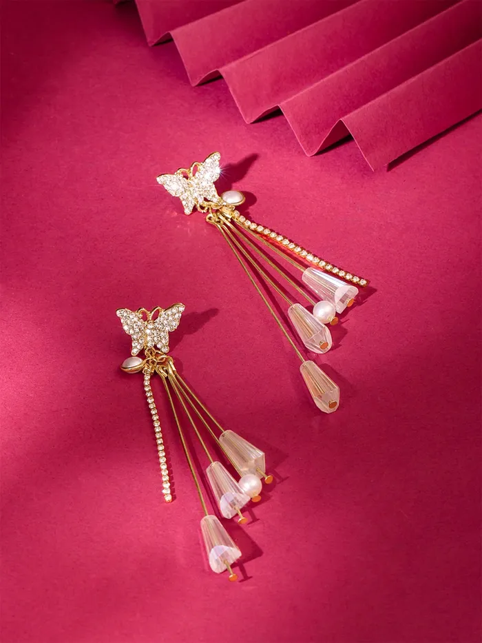 Necklaces Yellow Chimes Yellow Chimes Crystal Danglers Earrings for Women Gold Earrings for Girls Fashion Women Earrings Butterfly Long Chain Dangler Earrings Birthday Gift For Girls Anniversary Gift for Wife