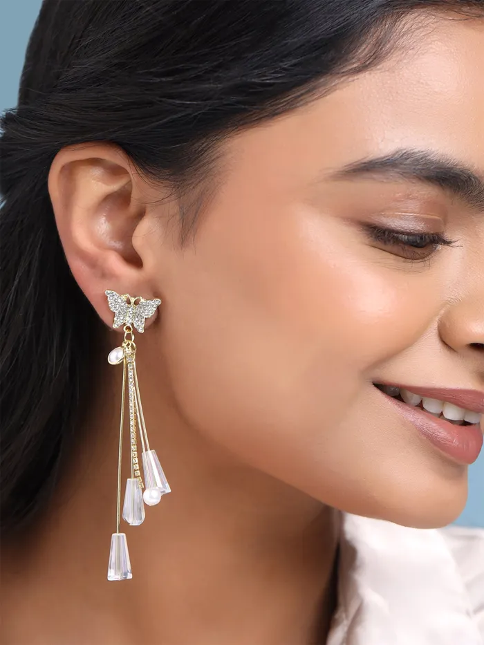 Necklaces Yellow Chimes Yellow Chimes Crystal Danglers Earrings for Women Gold Earrings for Girls Fashion Women Earrings Butterfly Long Chain Dangler Earrings Birthday Gift For Girls Anniversary Gift for Wife