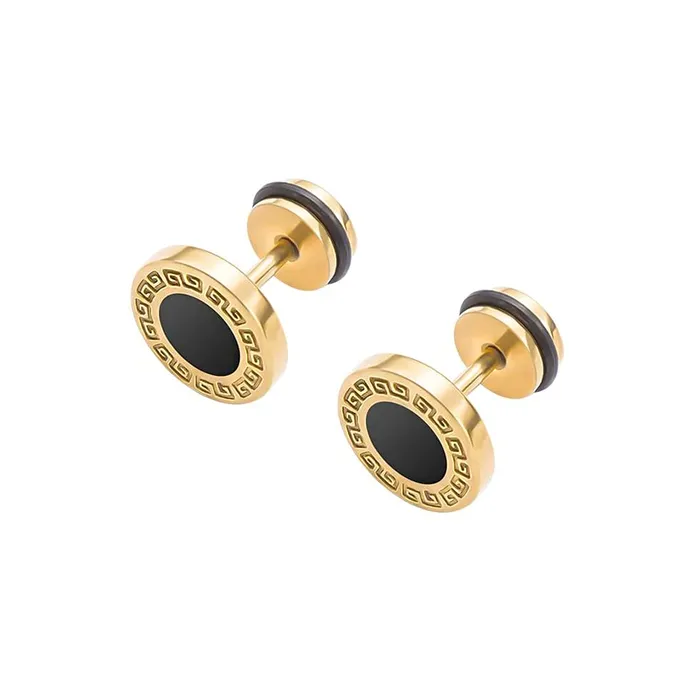 Necklaces Yellow Chimes Yellow Chimes Earrings for Men and Boys Fashion Golden Studs for Men Gold Toned Black Studs Stainless Steel Stud Earrings Birthday Gift for Men and Boys Anniversary Gift for Husband