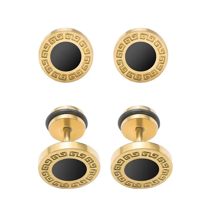 Necklaces Yellow Chimes Yellow Chimes Earrings for Men and Boys Fashion Golden Studs for Men Gold Toned Black Studs Stainless Steel Stud Earrings Birthday Gift for Men and Boys Anniversary Gift for Husband