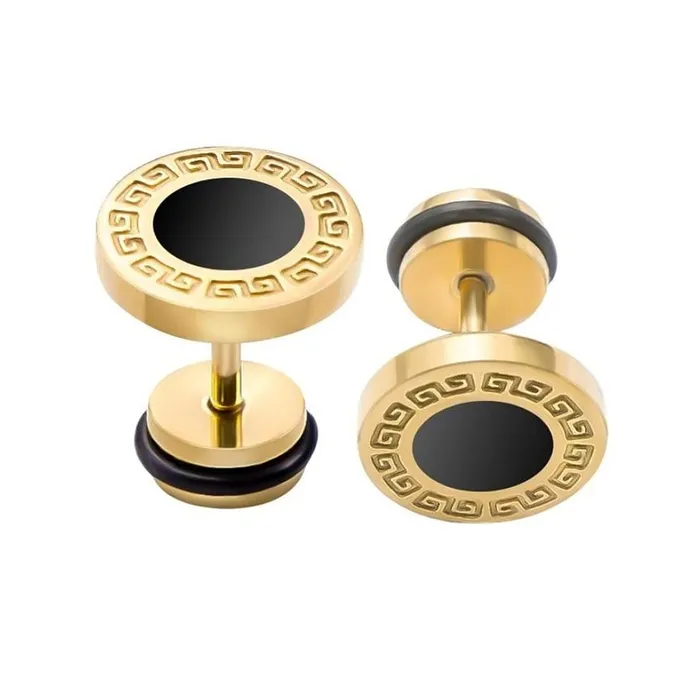 Necklaces Yellow Chimes Yellow Chimes Earrings for Men and Boys Fashion Golden Studs for Men Gold Toned Black Studs Stainless Steel Stud Earrings Birthday Gift for Men and Boys Anniversary Gift for Husband