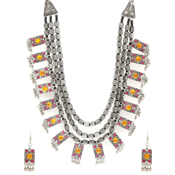 Necklaces Yellow Chimes Yellow Chimes Oxidised Jewellery Set for Women Silver Oxidised Jewellery Set Afghani Turkish Style MultiLayer Necklace Set for Women and Girls Necklaces Yellow Chimes Yellow Chimes Oxidised Jewellery Set for Women Silver Oxidised Jewellery Set Afghani Turkish Style MultiLayer Necklace Set for Women and Girls