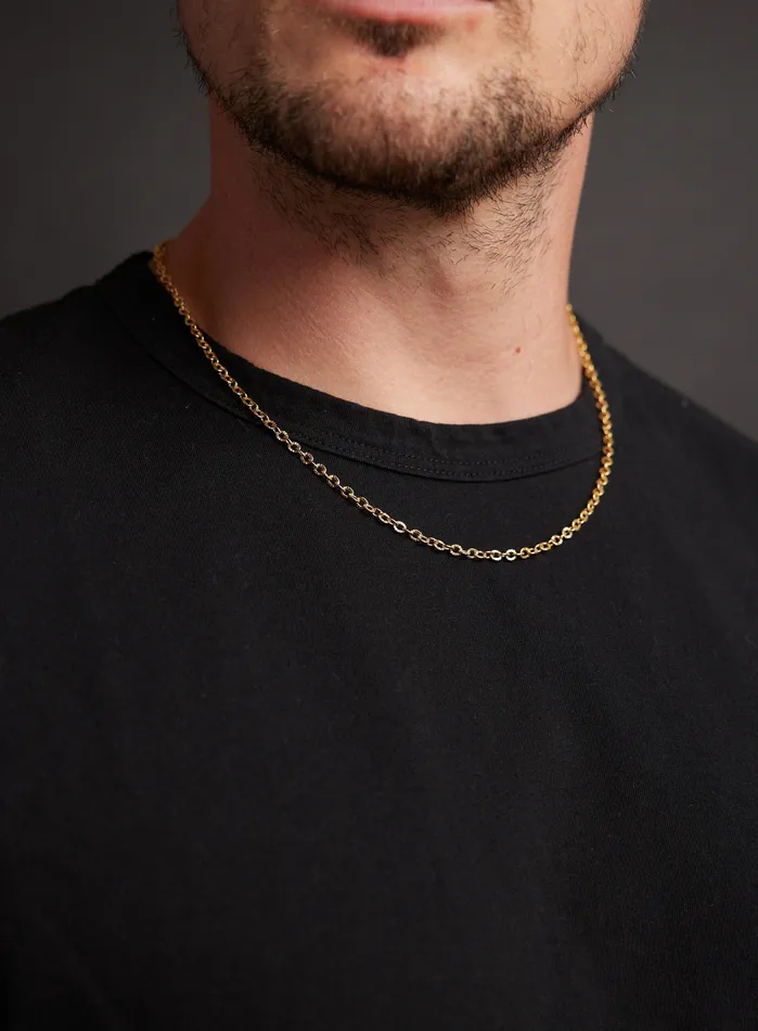 WE ARE ALL SMITH 3mm 14k Gold Plated Classic Cable Chain Necklace for Men Necklaces WE ARE ALL SMITH 3mm 14k Gold Plated Classic Cable Chain Necklace for Men Necklaces