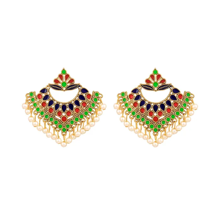 Yellow Chimes Beautifully Enamelled Stylish Gold Plated Meenakari Chandbali Earrings for Women and Girls Yellow Chimes Necklaces Yellow Chimes Beautifully Enamelled Stylish Gold Plated Meenakari Chandbali Earrings for Women and Girls Yellow Chimes Necklaces