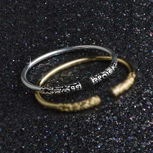 Yellow Chimes Bracelets Yellow Chimes Vintage Style Tibetan Jewelry Antique Silver Bohemian Bangle Koi Carving Cuff Bracelets Bangles for Men and Women