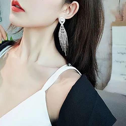 Yellow Chimes Crystal Danglers Earrings for Women Silver Earrings for Girls Fashion Women Earrings Long Chain Dangler Earrings Birthday Gift For Girls Anniversary Gift for Wife Yellow Chimes Necklaces