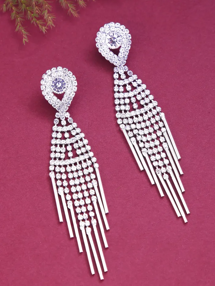 Yellow Chimes Crystal Danglers Earrings for Women Silver Earrings for Girls Fashion Women Earrings Long Chain Dangler Earrings Birthday Gift For Girls Anniversary Gift for Wife Yellow Chimes Necklaces