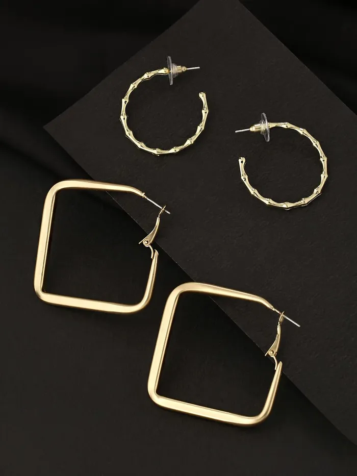 Yellow Chimes Earrings for Women and Girls Fashion Golden Hoop Earrings Combo of 2 Pairs Geometric Hoops Earrings Birthday Gift for Girls Women Anniversary Gift for Wife Yellow Chimes Earrings