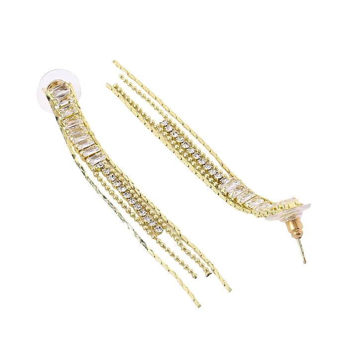 Yellow Chimes Earrings For Women Gold Tone Crystal Studded Elegant Long Chain Drop Danglers Earrings For Women and Girls Yellow Chimes Rings