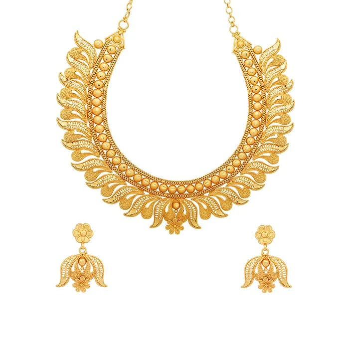 Yellow Chimes Earrings Yellow Chimes Ethnic One Gram Gold Lotus Flower Design Gold Plated Traditional Choker Necklace Set Jewellery Set for Women and Girls