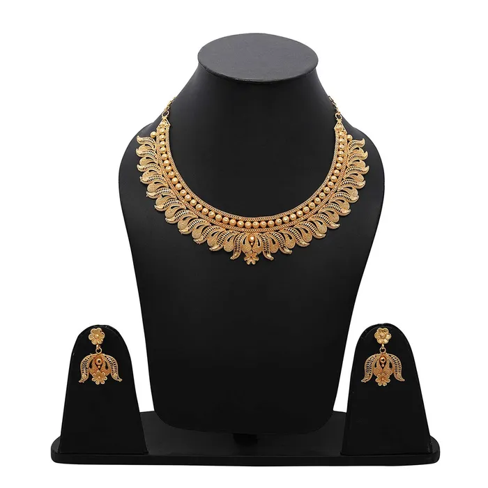 Yellow Chimes Earrings Yellow Chimes Ethnic One Gram Gold Lotus Flower Design Gold Plated Traditional Choker Necklace Set Jewellery Set for Women and Girls