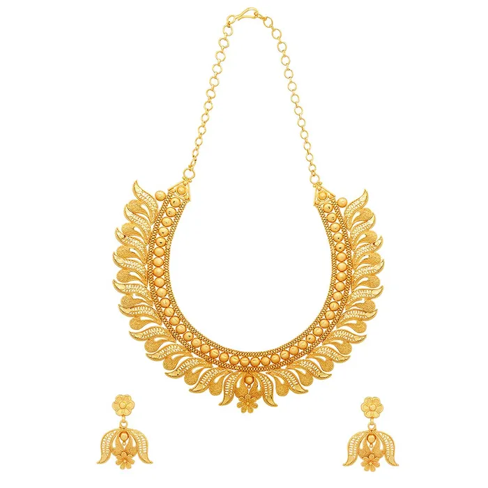 Yellow Chimes Earrings Yellow Chimes Ethnic One Gram Gold Lotus Flower Design Gold Plated Traditional Choker Necklace Set Jewellery Set for Women and Girls