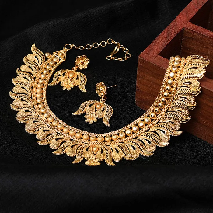 Yellow Chimes Earrings Yellow Chimes Ethnic One Gram Gold Lotus Flower Design Gold Plated Traditional Choker Necklace Set Jewellery Set for Women and Girls