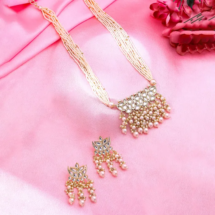 Yellow Chimes Jewellery Set for Women and Girls Kundan Necklace Set Gold Plated Kundan Studded Beads Beaded Necklace Set Birthday Gift for girls and women Anniversary Gift for Wife Yellow Chimes Necklaces