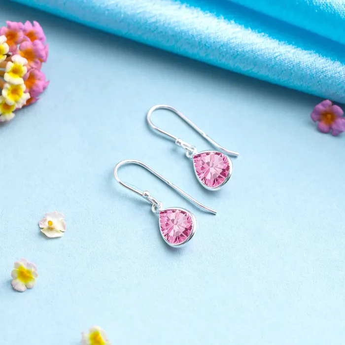 Yellow Chimes Necklaces Raajsi by Yellow Chimes 925 Sterling Silver Pink Crystal Drop Earrings for Women Girls Birthday Gift for girls Anniversary Gift for WifeWith Certificate of Authenticity 6 Months Warranty