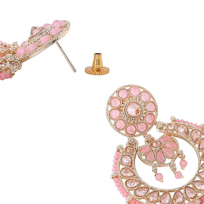 Yellow Chimes Necklaces Yellow Chimes Earrings for Women and Girls Traditional Pink Beads Chandbali Gold Plated Beads Chand Baliyan Earrings Birthday Gift for girls and women Anniversary Gift for Wife