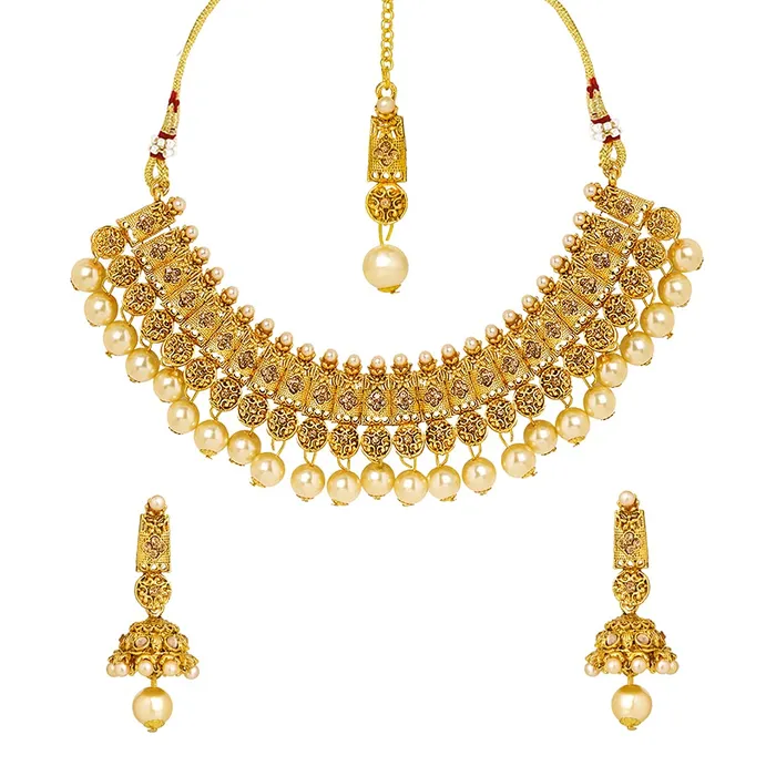 Yellow Chimes Necklaces Yellow Chimes Ethnic Gold Plated Studded Kundan Beads Jewellery Set Traditional Pearl Choker Necklace Set with Earrings and maang Tikka for Women and Girls Medium YCTJNS18DESGPRLGL Yellow Chimes Necklaces Yellow Chimes Ethnic Gold Plated Studded Kundan Beads Jewellery Set Traditional Pearl Choker Necklace Set with Earrings and maang Tikka for Women and Girls Medium YCTJNS18DESGPRLGL