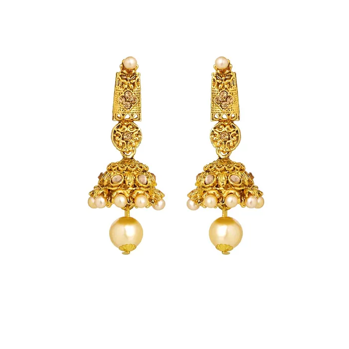 Yellow Chimes Necklaces Yellow Chimes Ethnic Gold Plated Studded Kundan Beads Jewellery Set Traditional Pearl Choker Necklace Set with Earrings and maang Tikka for Women and Girls Medium YCTJNS18DESGPRLGL