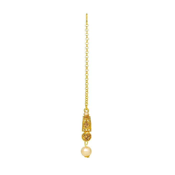 Yellow Chimes Necklaces Yellow Chimes Ethnic Gold Plated Studded Kundan Beads Jewellery Set Traditional Pearl Choker Necklace Set with Earrings and maang Tikka for Women and Girls Medium YCTJNS18DESGPRLGL