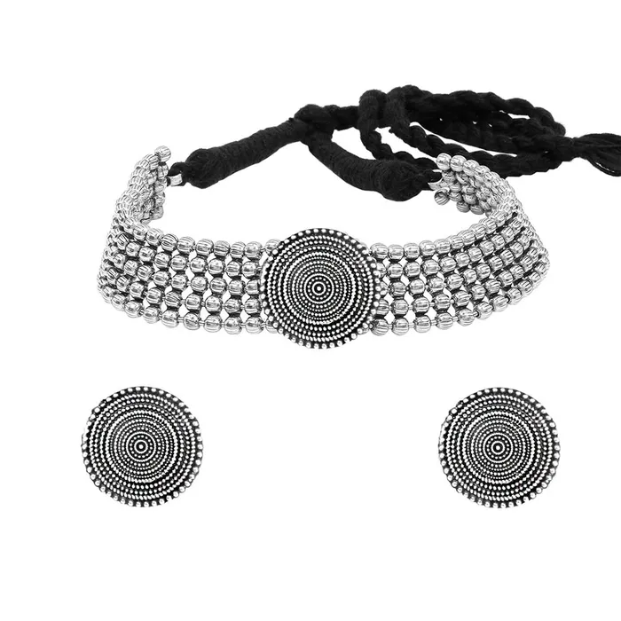 Yellow Chimes Necklaces Yellow Chimes Ethnic Oxidised Silver Threaded Jewelry Beads Traditional Choker Necklace Set for Women and Girls medium YCTJNS49OXDCIRCLSL Yellow Chimes Necklaces Yellow Chimes Ethnic Oxidised Silver Threaded Jewelry Beads Traditional Choker Necklace Set for Women and Girls medium YCTJNS49OXDCIRCLSL