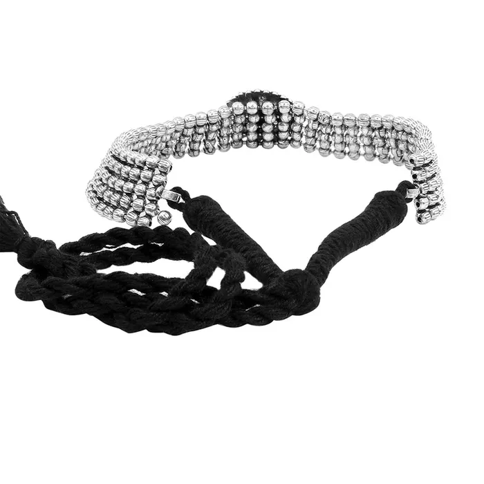 Yellow Chimes Necklaces Yellow Chimes Ethnic Oxidised Silver Threaded Jewelry Beads Traditional Choker Necklace Set for Women and Girls medium YCTJNS49OXDCIRCLSL