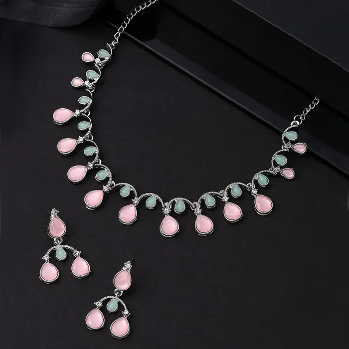 Yellow Chimes Necklaces Yellow Chimes Jewellery Set for Women and Girls Crystal Jewellery Set for Women Silver Tone Crystal Choker Necklace Set Birthday Gift for girls and women Anniversary Gift for Wife
