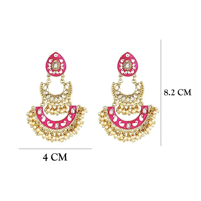 Yellow Chimes Necklaces Yellow Chimes Meenakari Chandbali Earrings for Women Ethnic Gold Plated Handpainted Traditional Pink Chandbali Earrings for Women and Girls