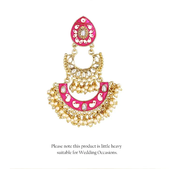 Yellow Chimes Necklaces Yellow Chimes Meenakari Chandbali Earrings for Women Ethnic Gold Plated Handpainted Traditional Pink Chandbali Earrings for Women and Girls