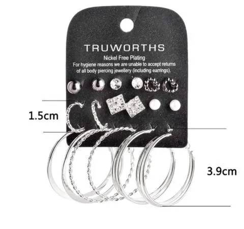 Yellow Chimes Rings Yellow Chimes 9 Pair Assorted Combo Crystal Stud and Big Hoops Earrings for Women and Girls Hoops Studs