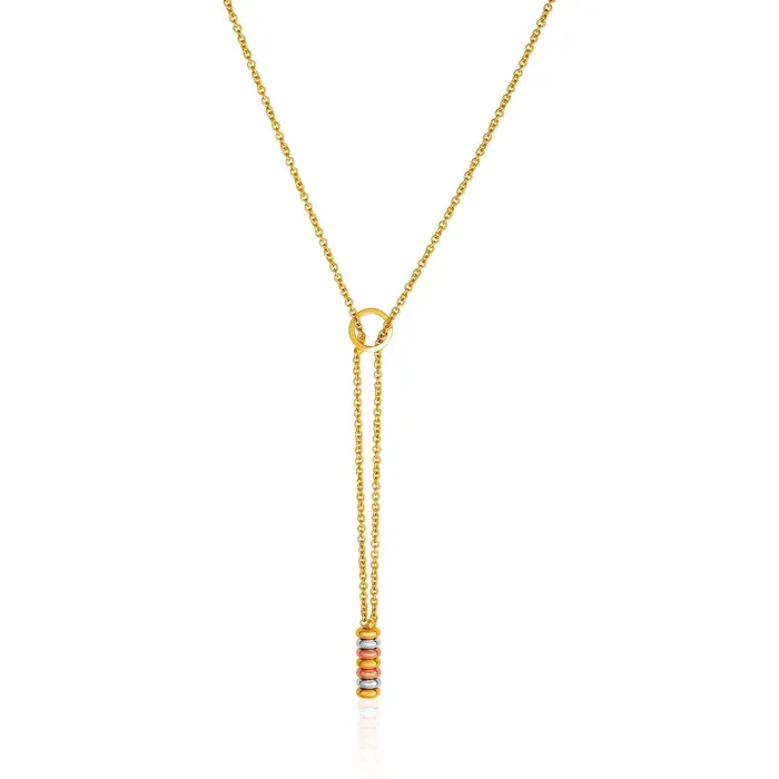 14k TriTone Yellow White and Rose Gold Lariat Necklace MayaMila Necklaces 14k TriTone Yellow White and Rose Gold Lariat Necklace MayaMila Necklaces