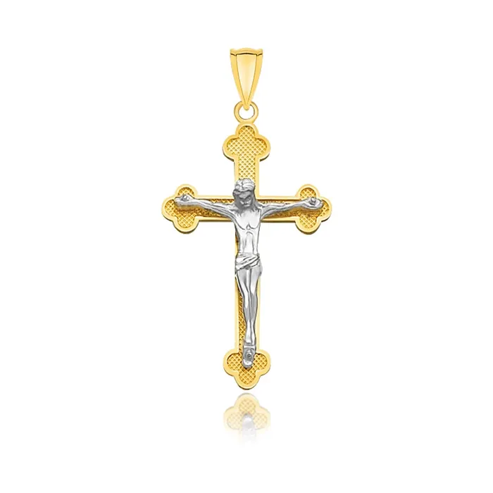14k TwoTone Gold Budded Crucifix with Figure Pendant MayaMila Necklaces