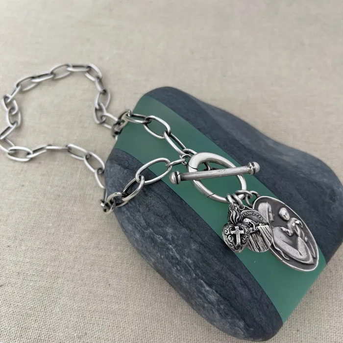 HeidiJHale Designs Charm Necklaces Holy Mother Mary with St Bernadette Charm