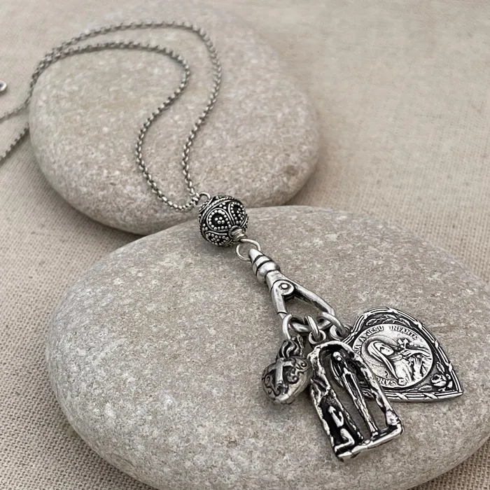 HeidiJHale Designs Charm Necklaces Holy Mother Mary with St Bernadette Charm